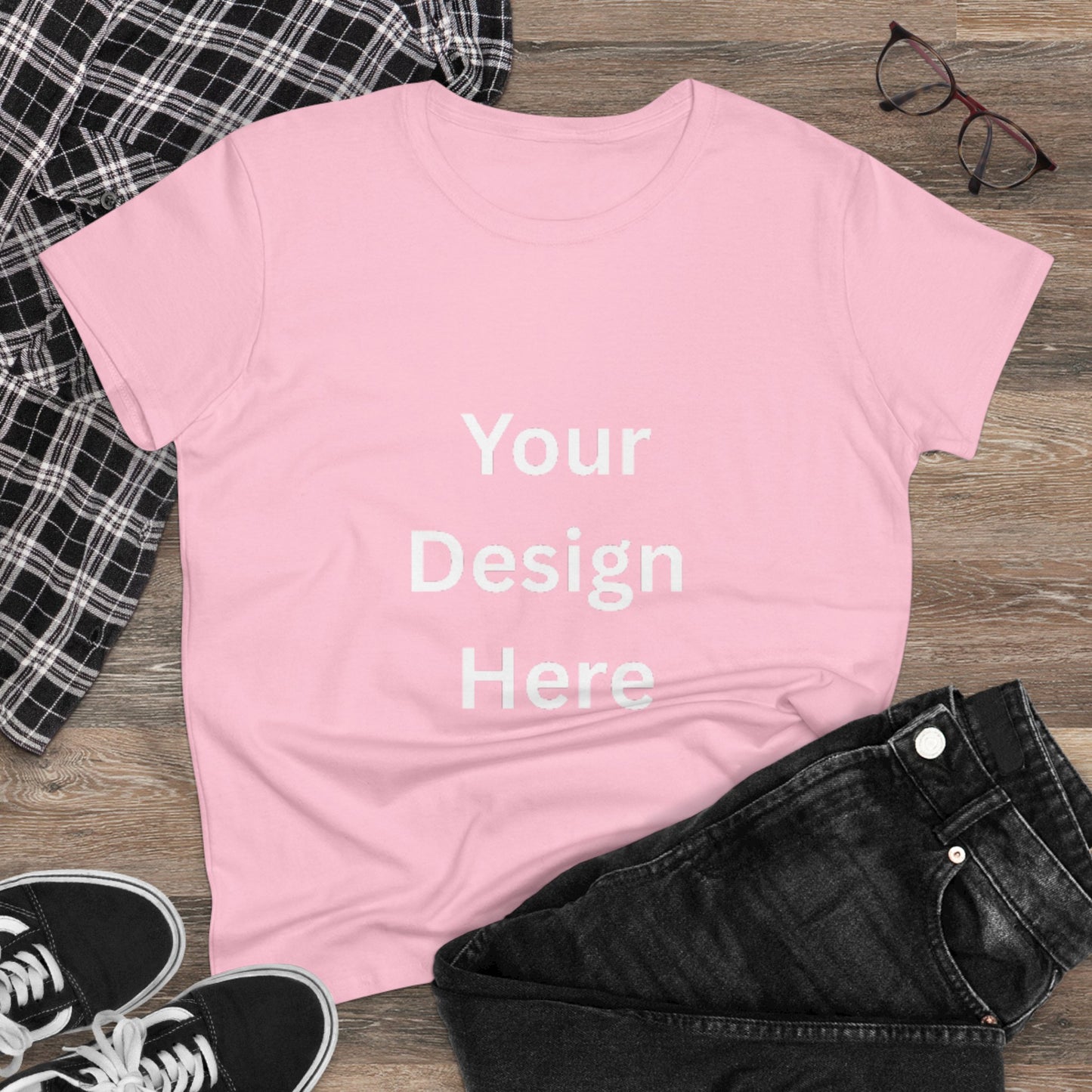 Customizable Women's Midweight Cotton Tee - Personalize with Your Design
