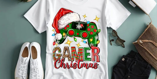 Unwrap the Joy: CHRISTMAS GAMERS COTTON DTF T-SHIRT WHITE for the Festive Season