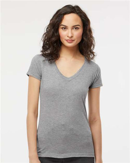 M&O-T-shirt col V en mélange de luxe pour femme-3542