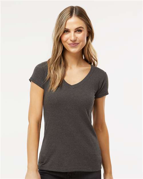 M&O-T-shirt col V en mélange de luxe pour femme-3542