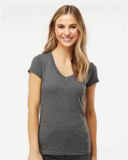 M&O-T-shirt col V en mélange de luxe pour femme-3542